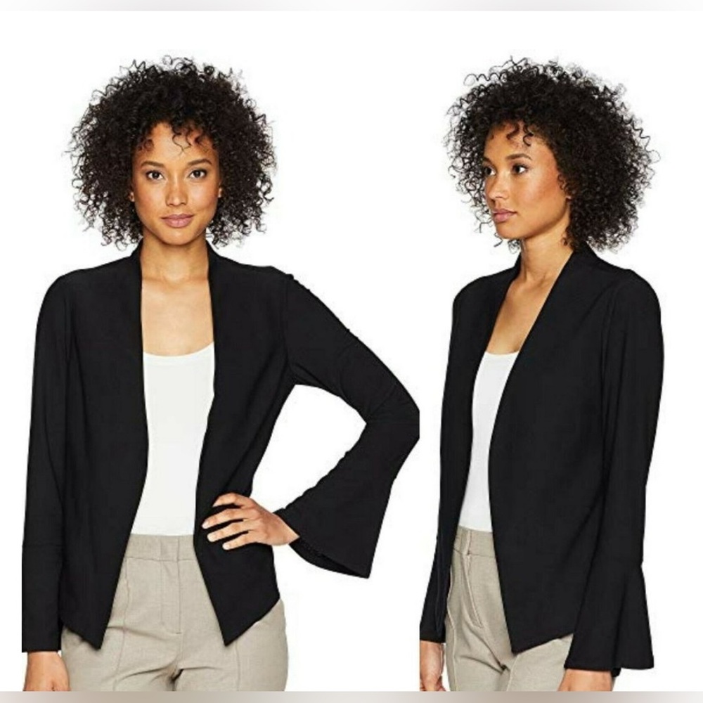 Adrianna Papell Black Open Front Collarless Asymmetrical Blazer Jacket M Medium